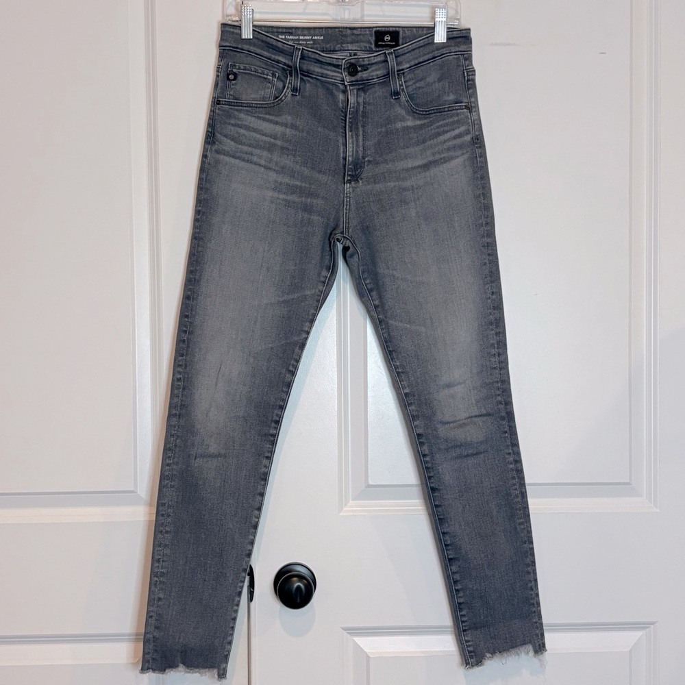 Adriano Goldschmied Farrah Skinny Ankle High Rise Raw Hem Jeans Gray 29R